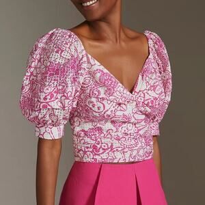 Anthropologie Pink and White Patterned Blouse